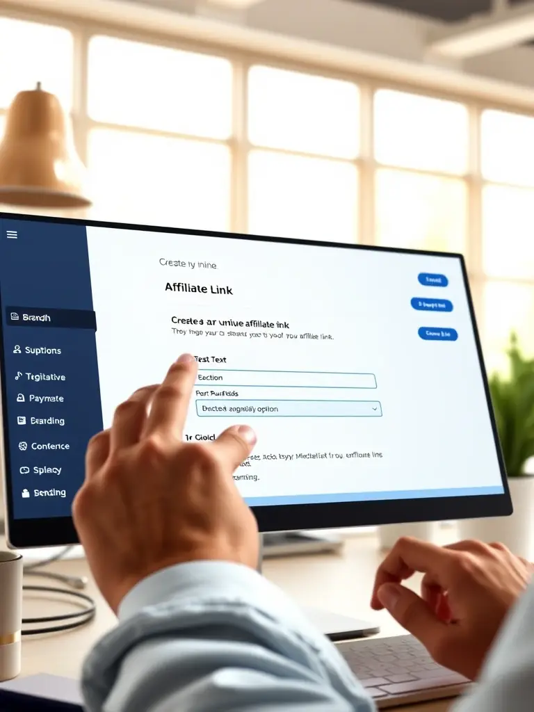 An interface showing the generation of a unique affiliate link with customization options for branding.